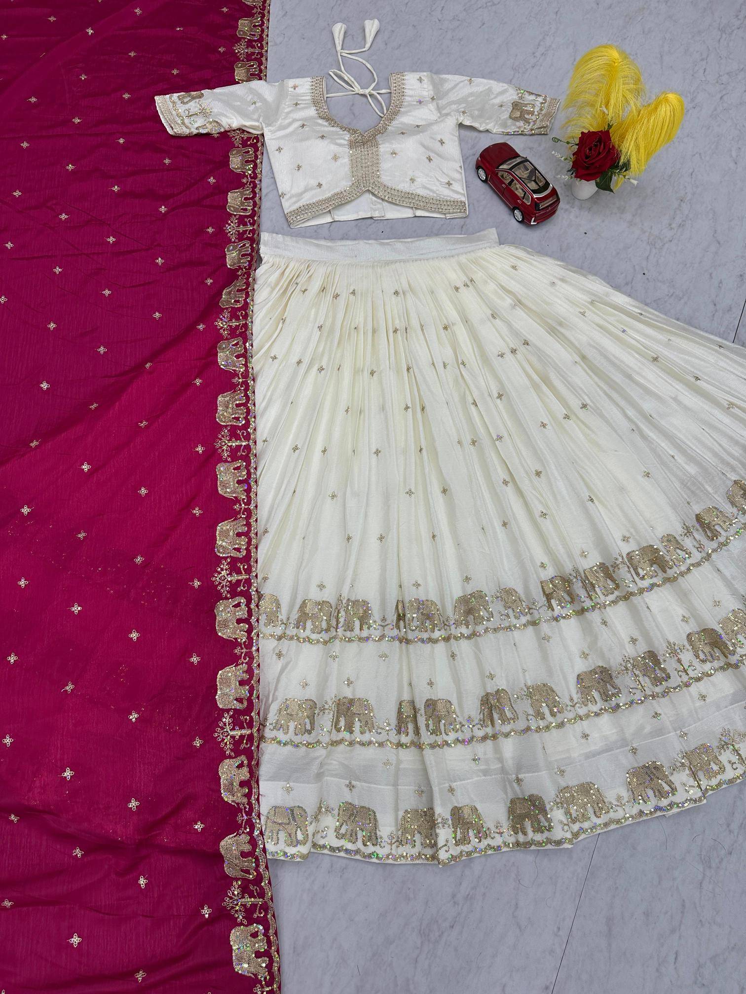 Tapi-300 chinon White Designer Lehenga choli exporter